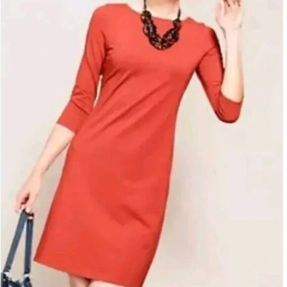 Garnet Hill Coral 3/4 Sleeve Shift Dress - Picture 1 of 12